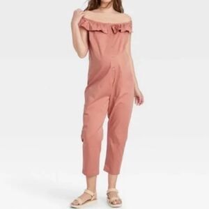 THE NINES BY HATCH Maternity Jumpsuit Sleeveless Cropped Ruffle Rose Pink Size M